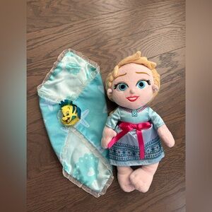 Disney Parks Elsa Frozen Princess Babies Plush Stuffed Toy & mermaid blanket
